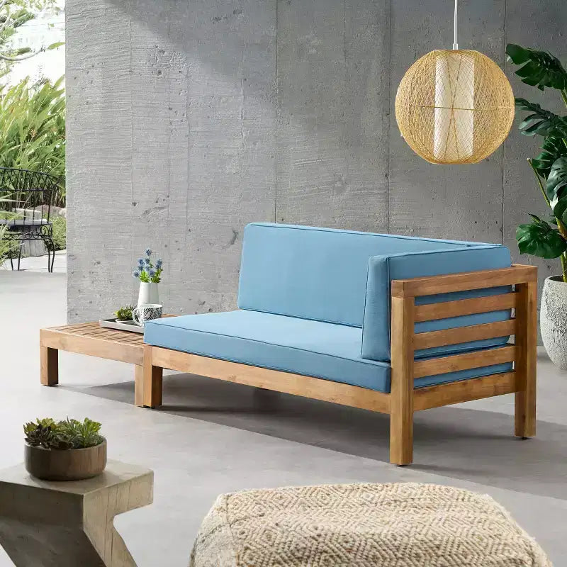 Christopher Knight Home Oana – Canapé à accoudoir droit et table basse d'extérieur en bois d'acacia avec coussin