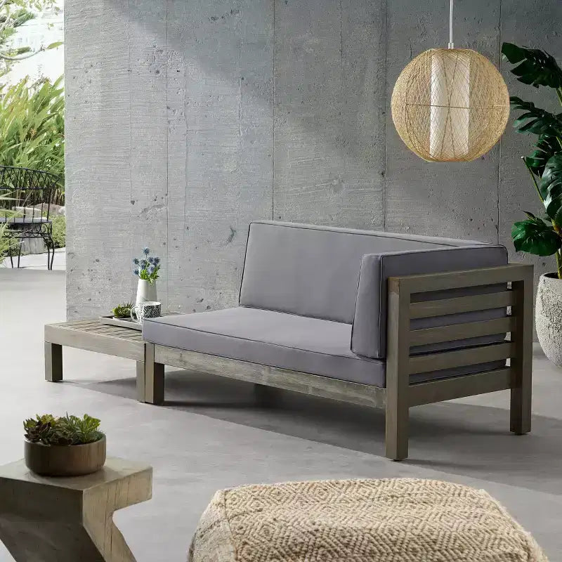 Christopher Knight Home Oana – Canapé à accoudoir droit et table basse d'extérieur en bois d'acacia avec coussin