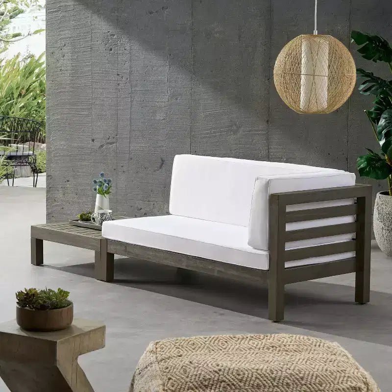 Christopher Knight Home Oana – Canapé à accoudoir droit et table basse d'extérieur en bois d'acacia avec coussin