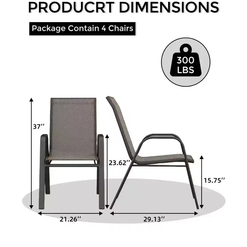 Lot de 4 chaises de salle à manger d'extérieur empilables, chaises de terrasse à dossier haut empilables, chaises de terrasse à cadre métallique pour cour, patio