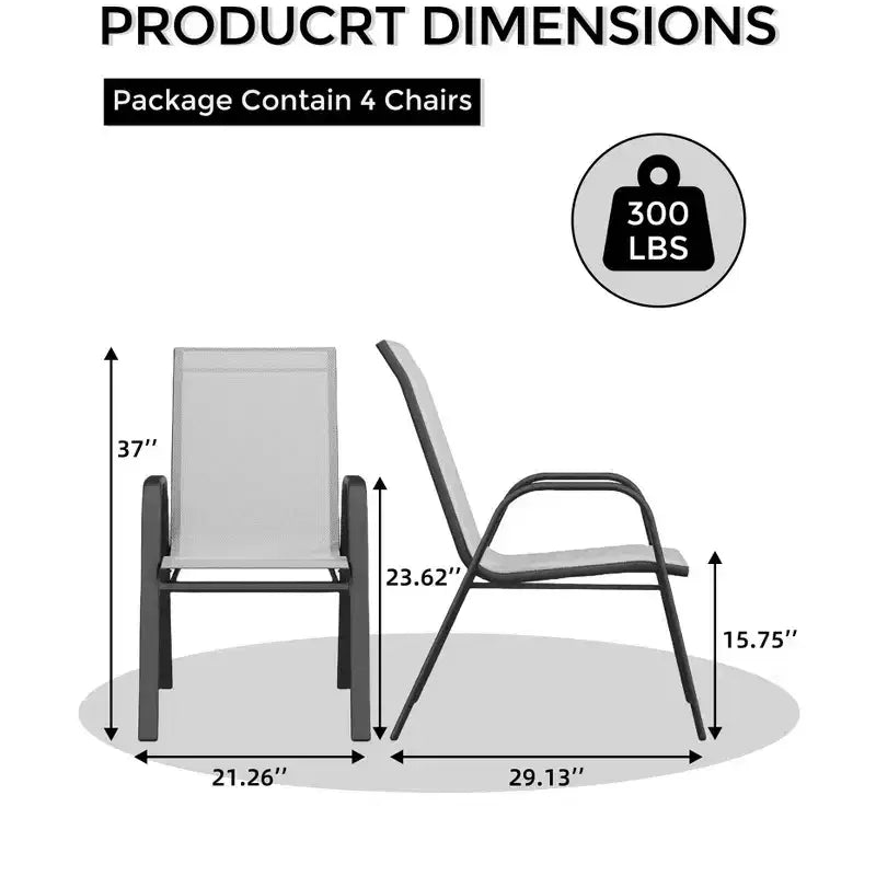 Lot de 4 chaises de salle à manger d'extérieur empilables, chaises de terrasse à dossier haut empilables, chaises de terrasse à cadre métallique pour cour, patio