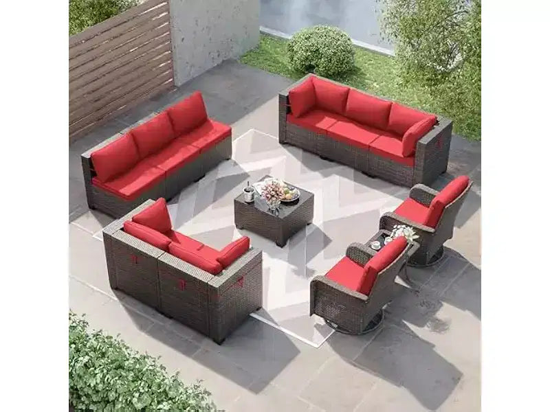 ALAULM Ensemble de mobilier de jardin 12 pièces, canapé en rotin et osier, salons de conversation d'extérieur avec fauteuils pivotants à bascule et canapé sectionnel