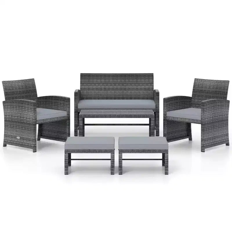 Ensemble de mobilier de patio Costway 6 pièces, salon sectionnel d'extérieur en rotin PE Noir/Gris/Bleu marine/Rouge/Blanc/Turquoise