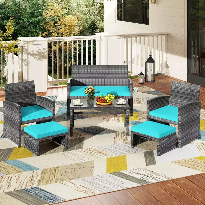 Ensemble de mobilier de patio Costway 6 pièces, salon sectionnel d'extérieur en rotin PE Noir/Gris/Bleu marine/Rouge/Blanc/Turquoise