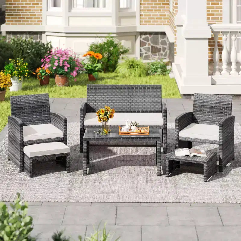 Ensemble de mobilier de patio Costway 6 pièces, salon sectionnel d'extérieur en rotin PE Noir/Gris/Bleu marine/Rouge/Blanc/Turquoise