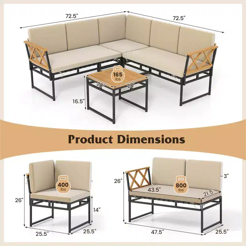 Costway Ensemble de canapé sectionnel d'extérieur 4 pièces en forme de L avec coussins