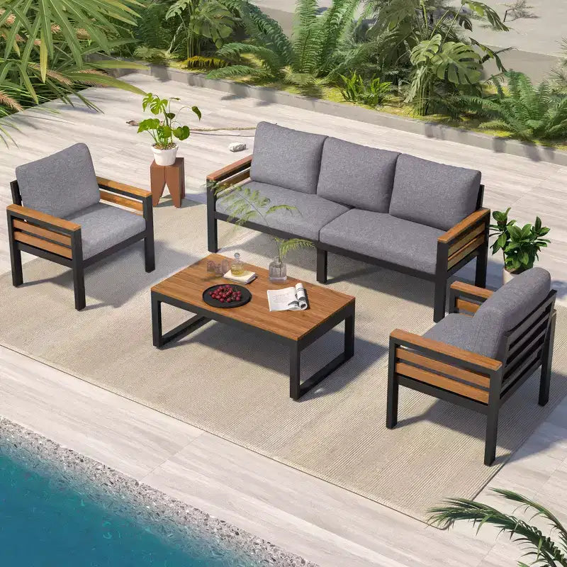 Ensemble de conversation de patio 4 pièces avec canapé, pour 5 personnes et coussins déhoussables