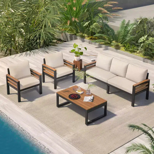 4-Piece Outdoor Furniture Sofa Set for 5 People, Patio Conversation Set with Removable Cushion