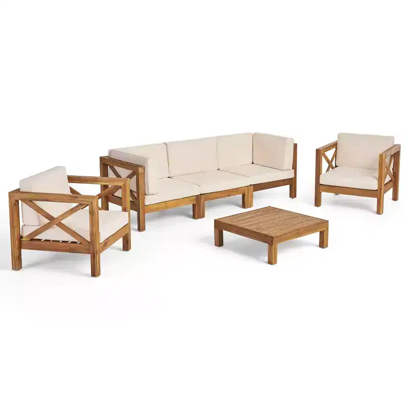 Christopher Knight Home Sandy Ensemble de 6 meubles de jardin modulaires en bois d'acacia avec coussins résistants à l'eau