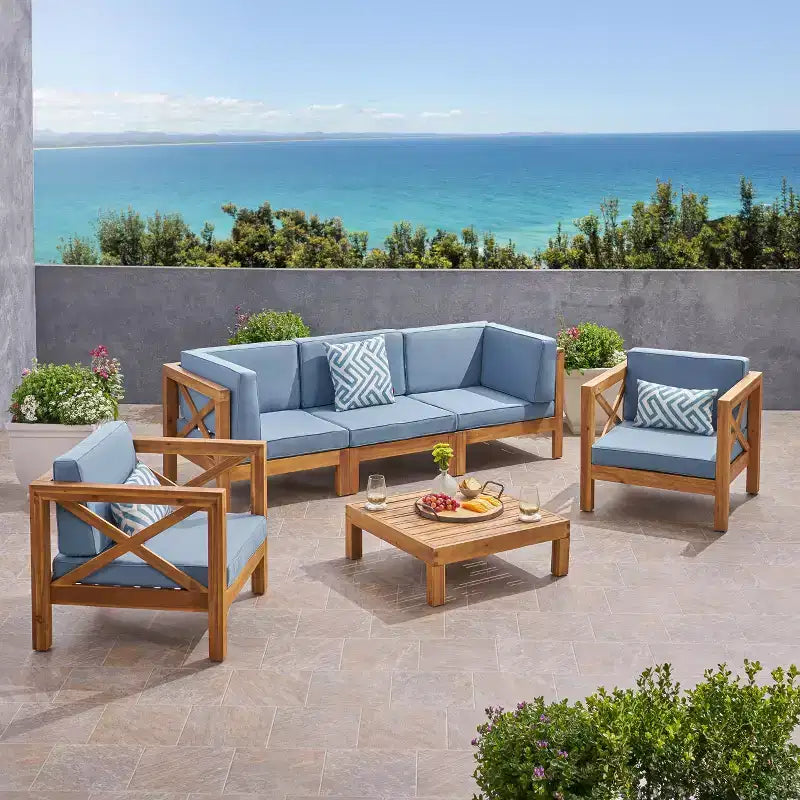 Christopher Knight Home Sandy Ensemble de 6 meubles de jardin modulaires en bois d'acacia avec coussins résistants à l'eau