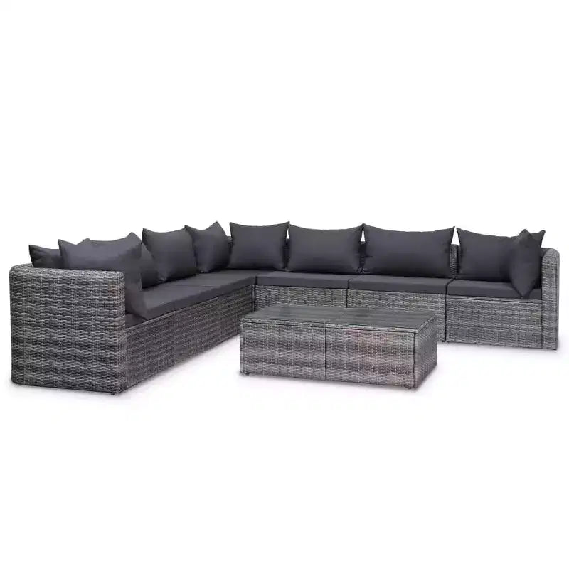 vidaXL Salon de jardin gris en polyrotin, modulable, taille moyenne