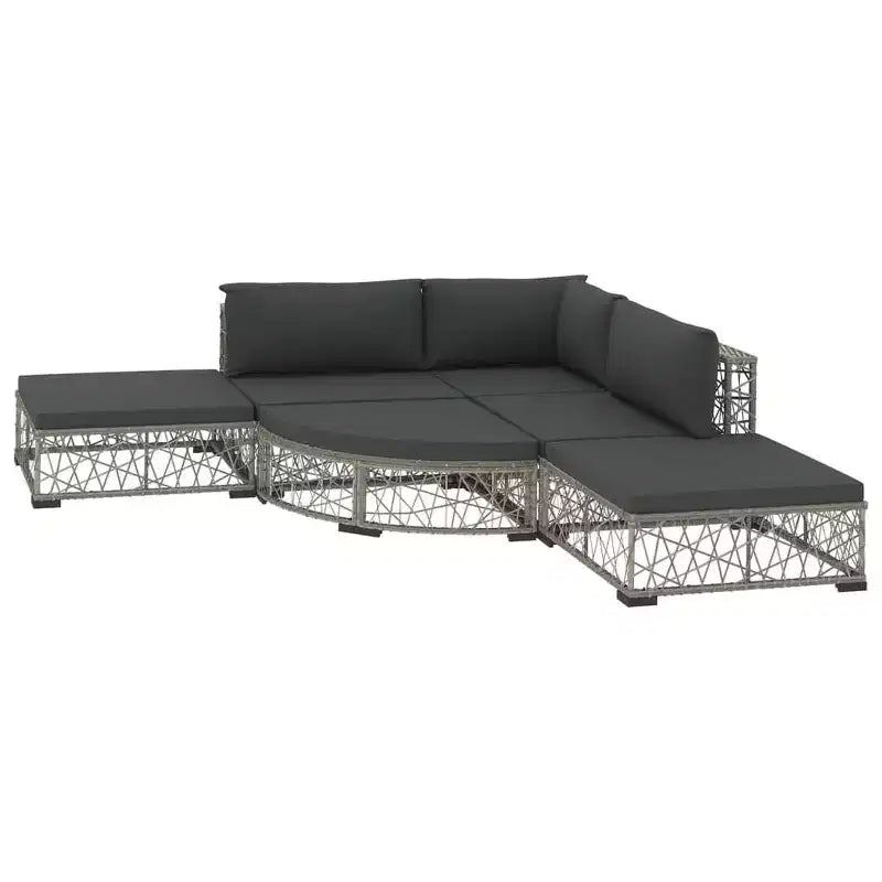 vidaXL Patio Lounge Set 6 Piece Grey PE Rattan Large Removable Covers