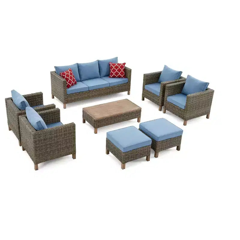 Salons de jardin 8 pièces avec coussins et table basse