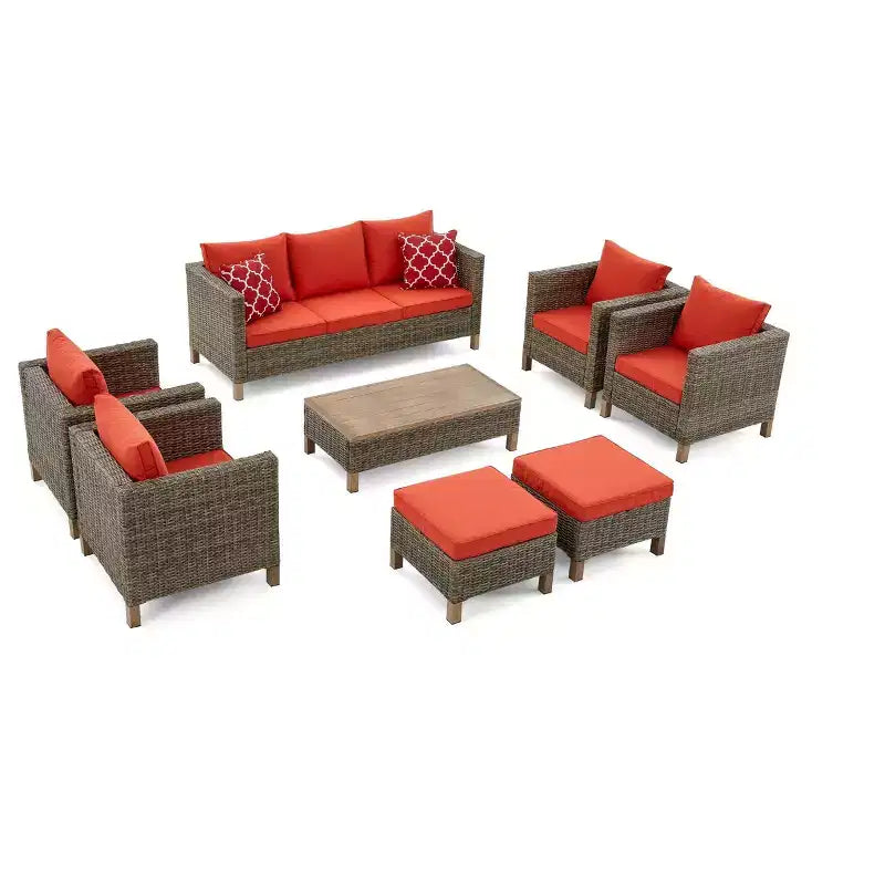 Salons de jardin 8 pièces avec coussins et table basse