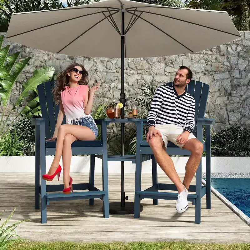Tabourets de bar d'extérieur en polyéthylène avec plateau de connexion, chaises de bar pour terrasse, balcon, jardin, tabouret de bar haut avec dossier, résistant aux intempéries, lot de 2