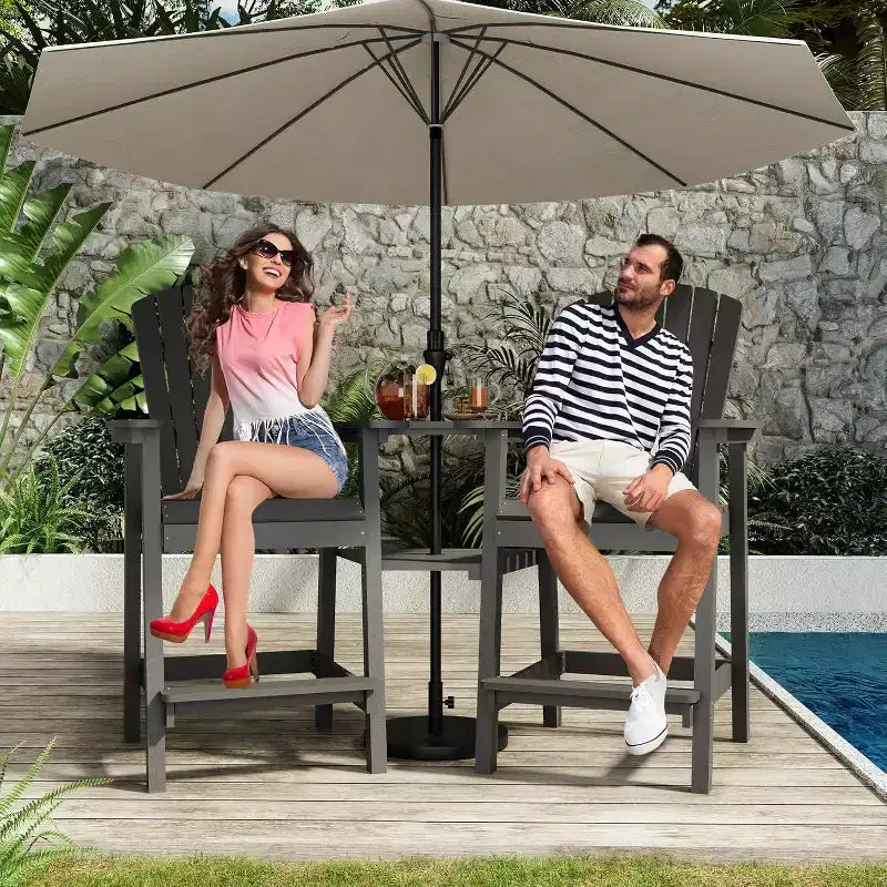 Tabourets de bar d'extérieur en polyéthylène avec plateau de connexion, chaises de bar pour terrasse, balcon, jardin, tabouret de bar haut avec dossier, résistant aux intempéries, lot de 2