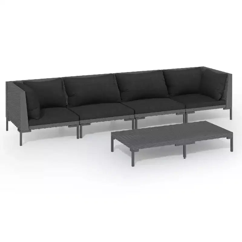 vidaXL Patio Lounge Set Outdoor Sectional Sofa Set Table Poly Rattan Dark Grey