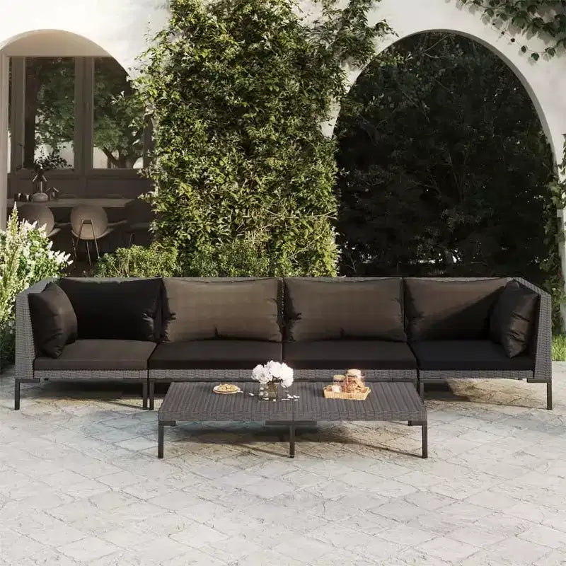 vidaXL Salon de jardin modulaire avec table en résine tressée gris foncé
