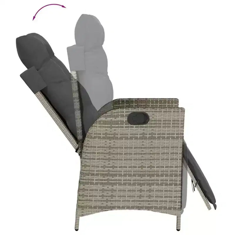 vidaXL Ensemble de salle à manger 5 pièces avec coussins - Chaises inclinables réglables et table en bois d'acacia - Résine tressée gris pour jardin, patio, arrière-cour