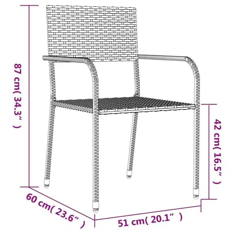 vidaXL Salon de jardin en rotin PE et acier, noir, empilable standard – Noir 63 Table 4 articles