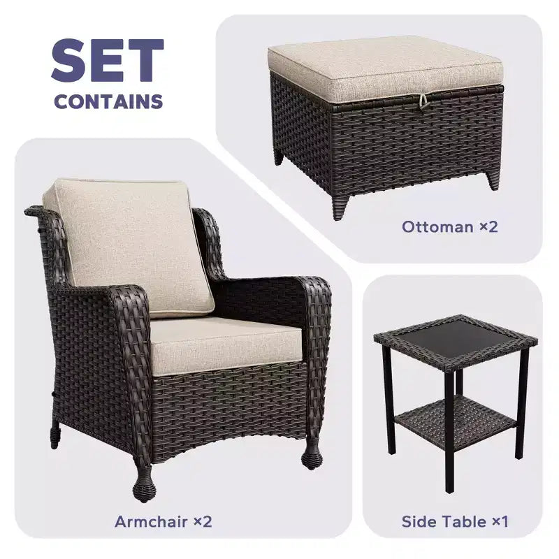 Ensemble de conversation en rotin de 5 pièces pour patio UPTIOT avec table d'appoint