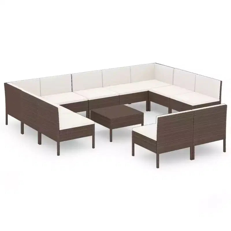 vidaXL Patio Lounge Set Outdoor Sectional Sofa Set Table Poly Rattan Brown