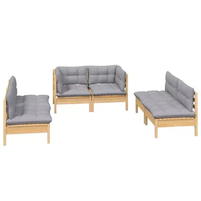 vidaXL Salon de jardin 6 pièces en pin massif avec coussins - Marron et gris