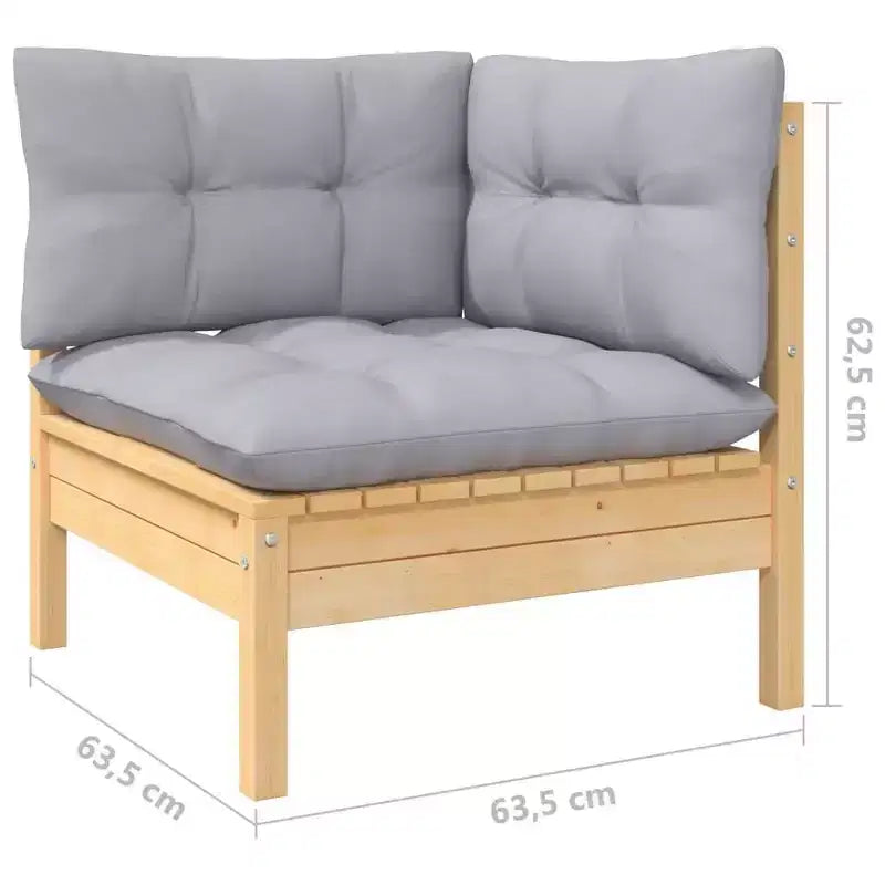 vidaXL Salon de jardin 6 pièces en pin massif avec coussins - Marron et gris