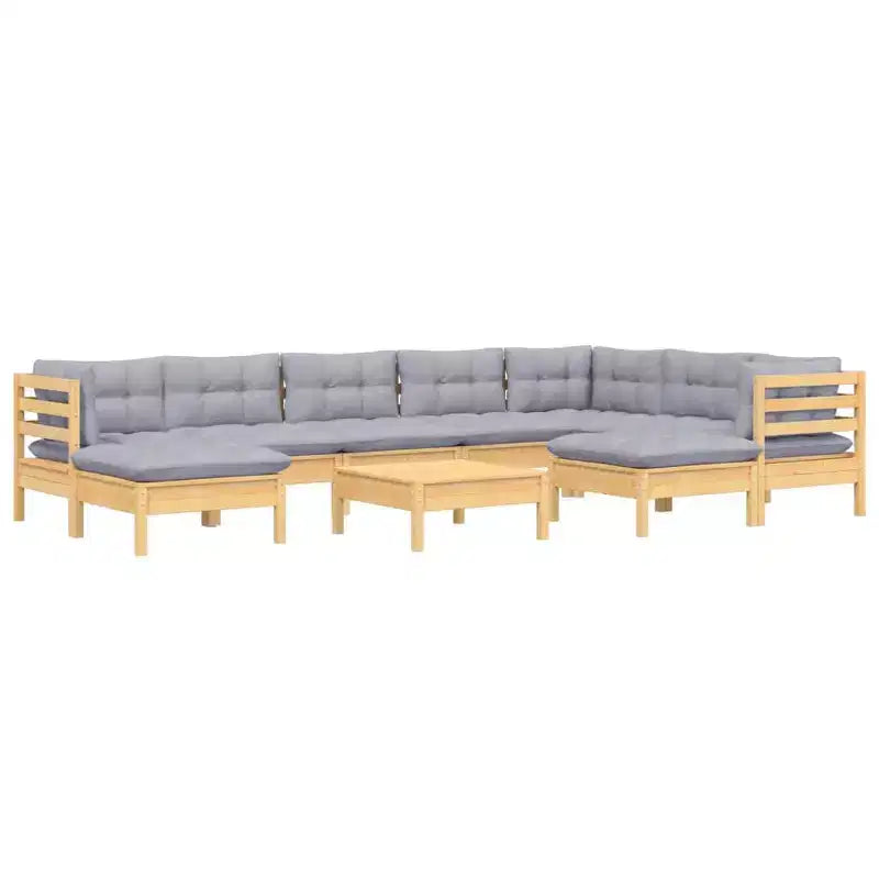 vidaXL Salon de jardin en pin massif - 10 pièces, avec coussins gris, modulable, facile à nettoyer, pour l'intérieur/l'extérieur