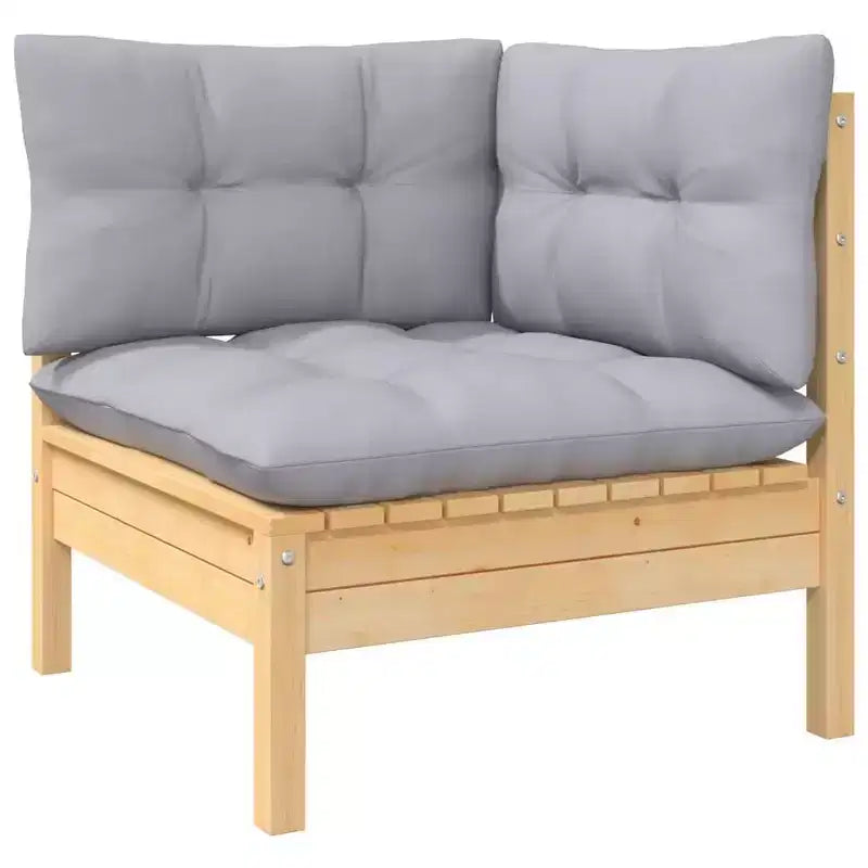 vidaXL Salon de jardin en pin massif - 10 pièces, avec coussins gris, modulable, facile à nettoyer, pour l'intérieur/l'extérieur