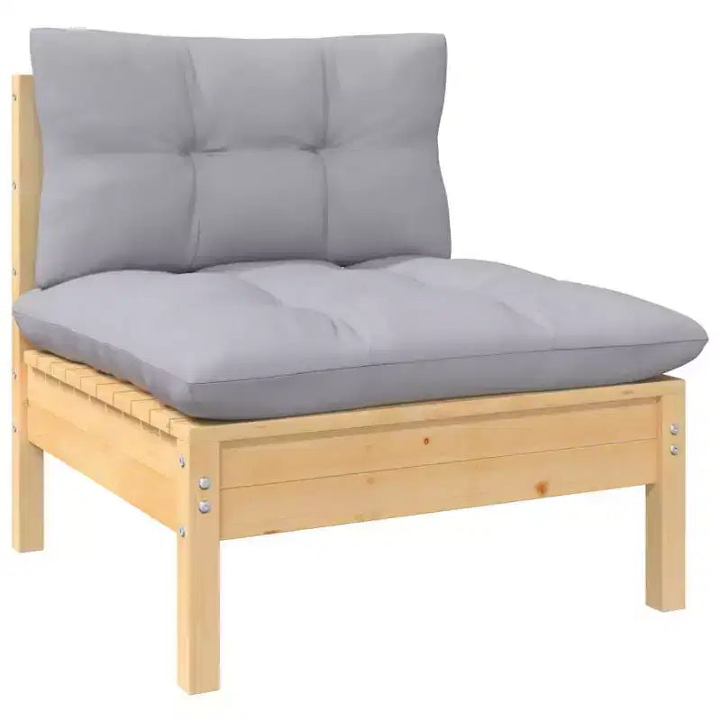 vidaXL Salon de jardin en pin massif - 10 pièces, avec coussins gris, modulable, facile à nettoyer, pour l'intérieur/l'extérieur