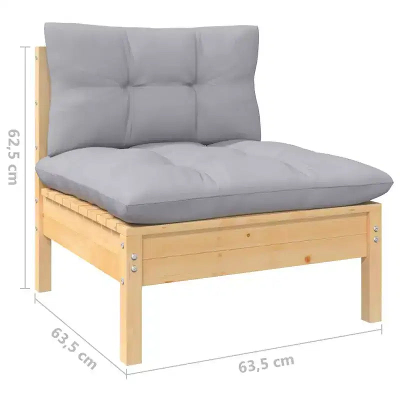 vidaXL Salon de jardin en pin massif - 10 pièces, avec coussins gris, modulable, facile à nettoyer, pour l'intérieur/l'extérieur