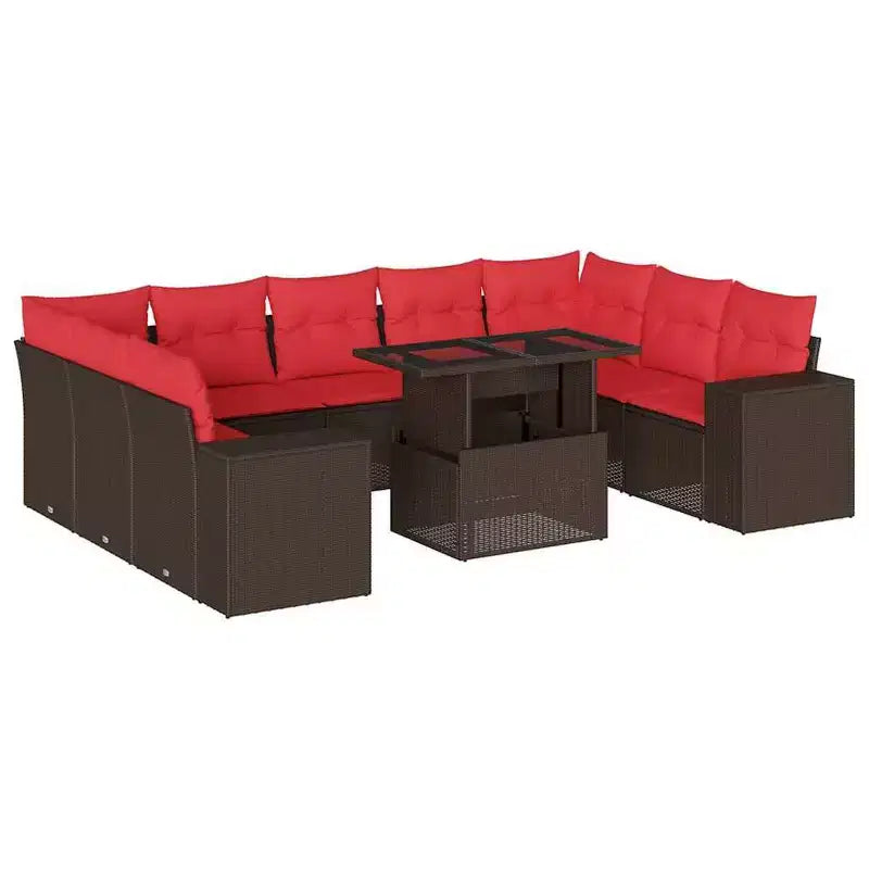 vidaXL Salon de jardin 10 pcs avec coussins résine tressée gris