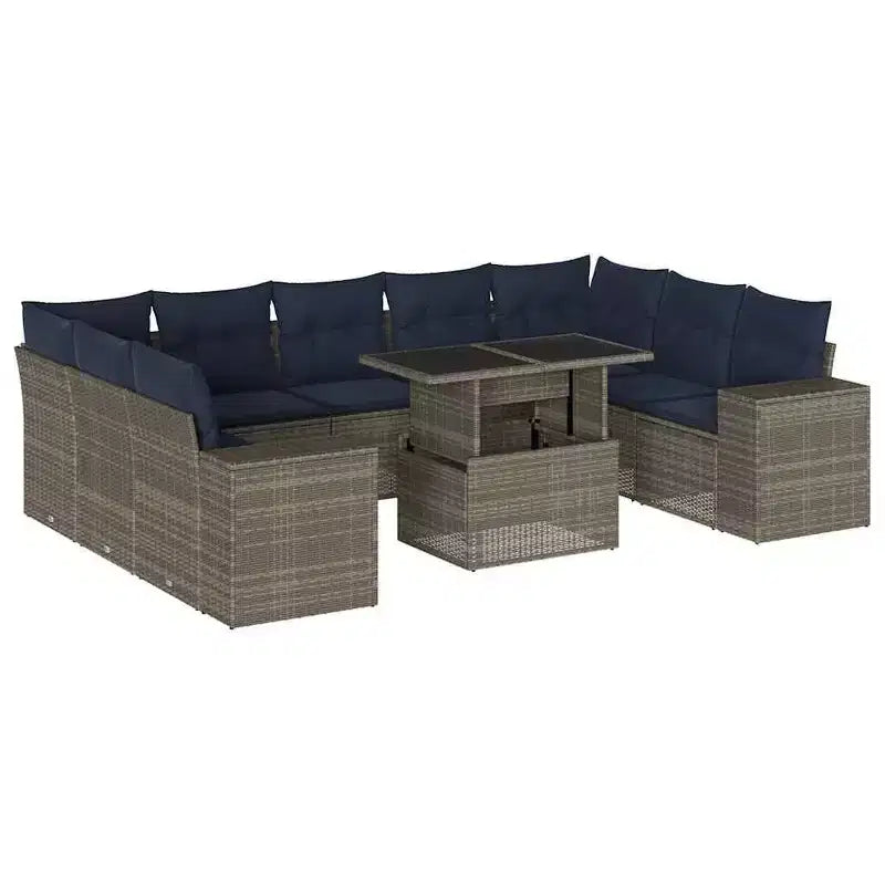 vidaXL 10 Piece Garden Sofa Set with Cushions Grey Poly Rattan