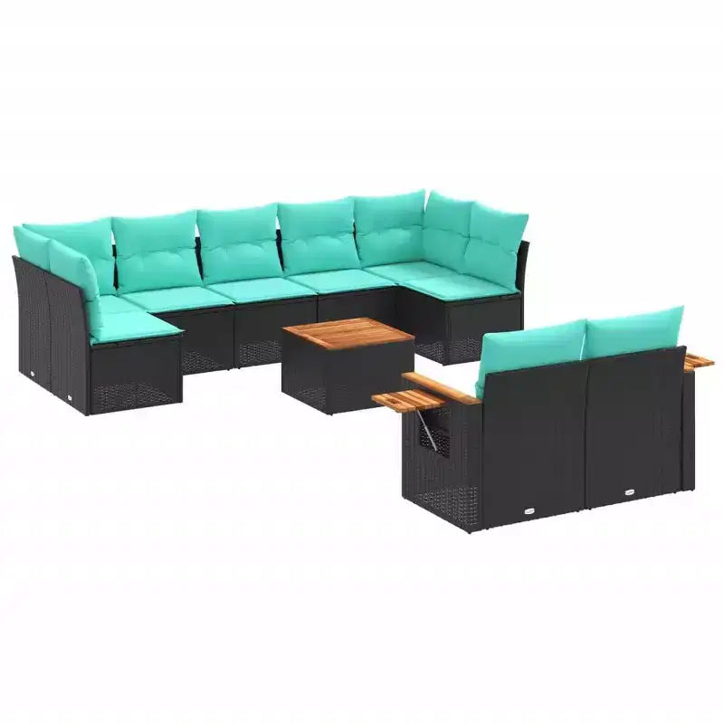 vidaXL 10 Piece Patio Sofa Set with Cushions Black Poly Rattan (US only)