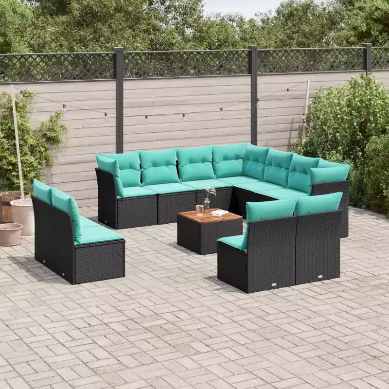 vidaXL Salon de jardin 12 pcs avec coussins Résine tressée Noir