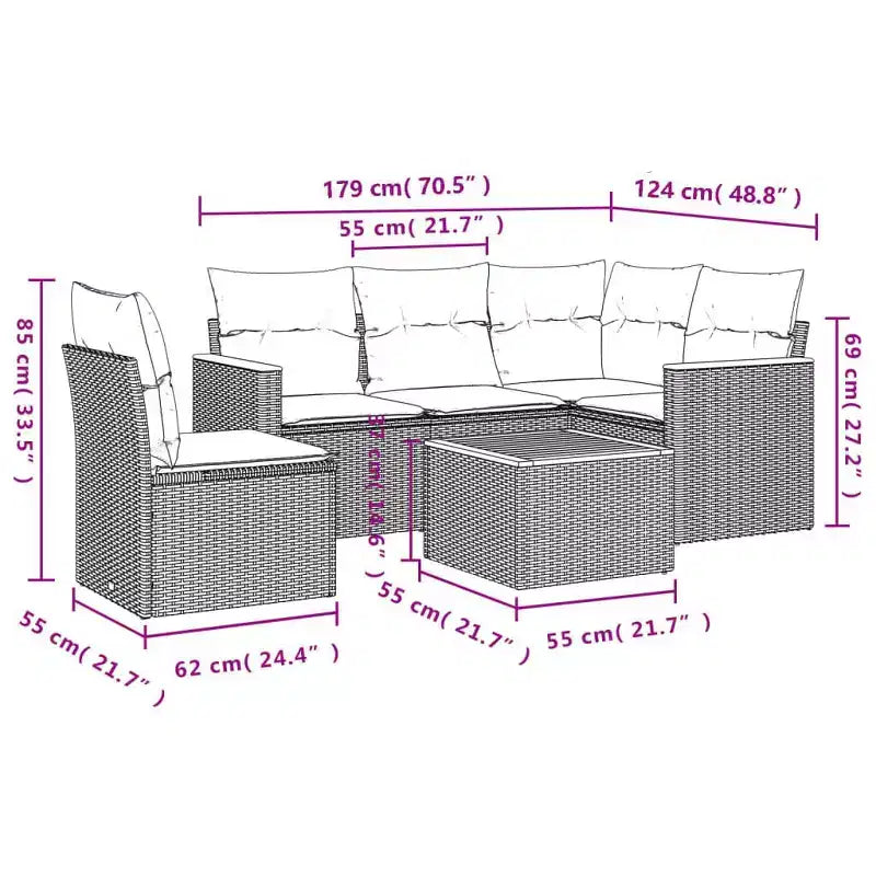 vidaXL Ensemble de canapés de jardin 6 pièces avec coussins Résine tressée noire