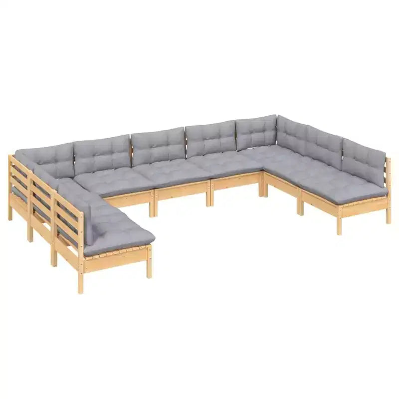 vidaXL Salon de jardin gris Bois de pin massif, tissu (100 % polyester)