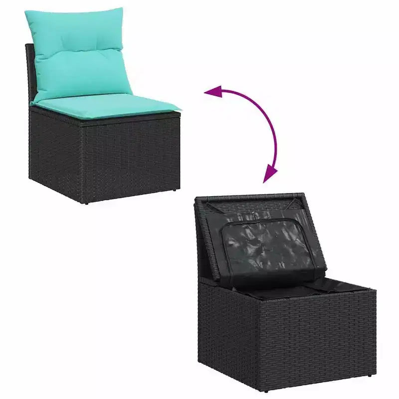 vidaXL Salon de jardin avec coussins 7 pièces Noir et turquoise
