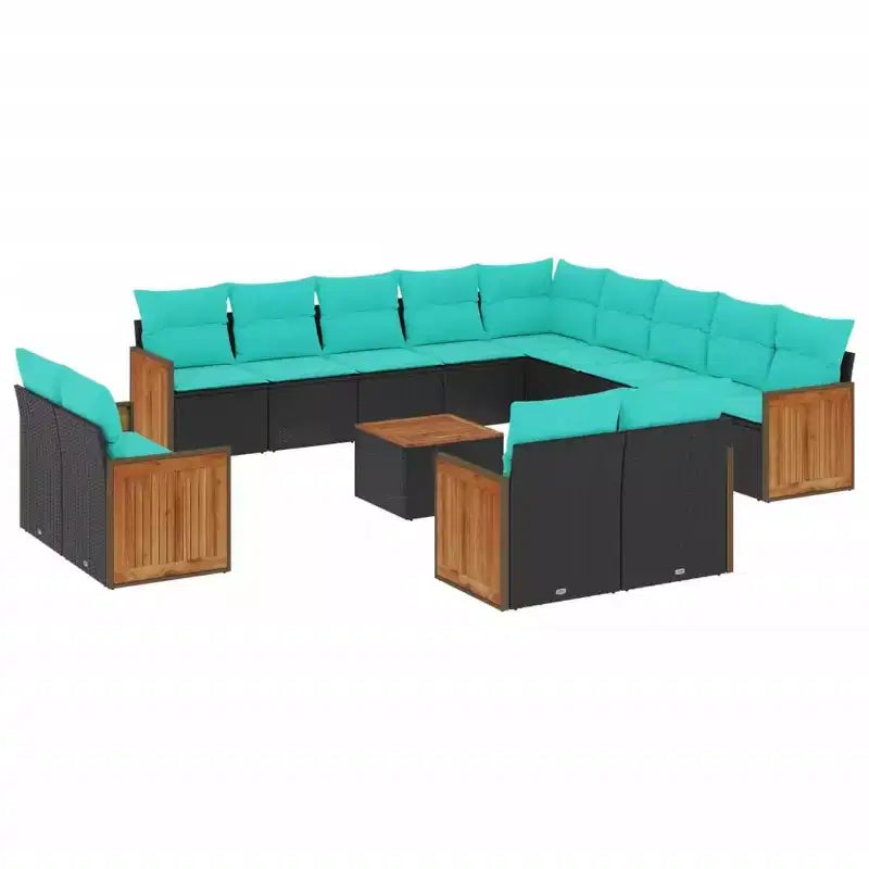vidaXL 14 Piece Patio Sofa Set with Cushions Black Poly Rattan
