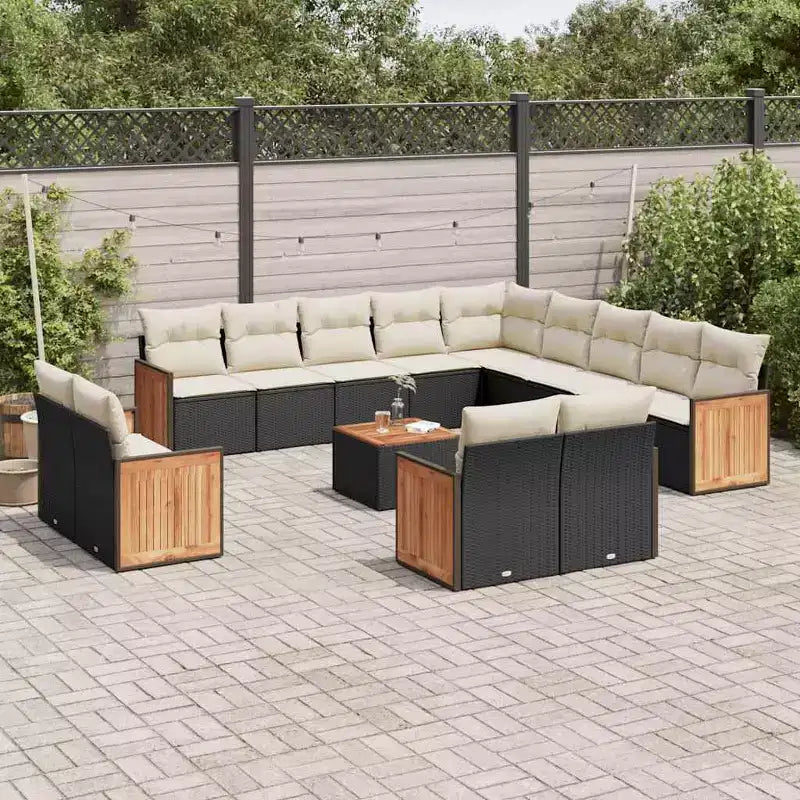 vidaXL Salon de jardin 14 pièces avec coussins en résine tressée noire