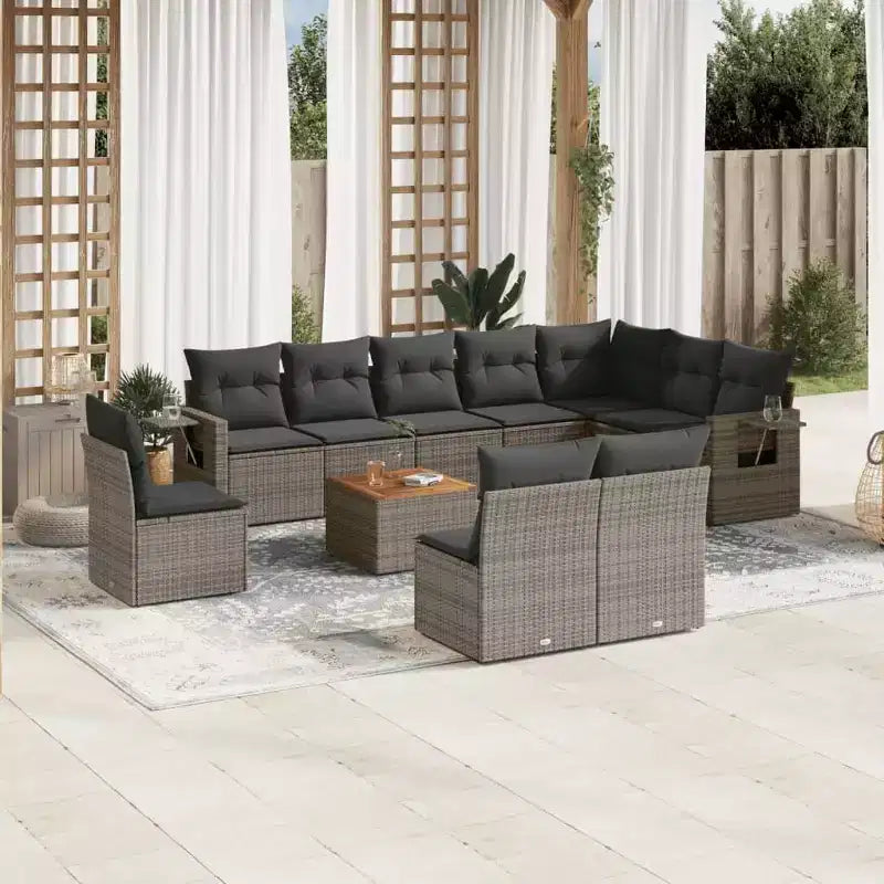 vidaXL Salon de jardin 11 pièces avec coussins en résine tressée gris