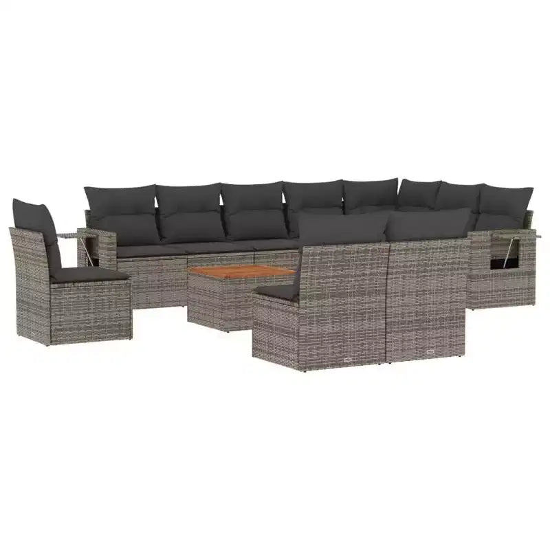 vidaXL 11 Piece Patio Sofa Set with Cushions Gray Poly Rattan