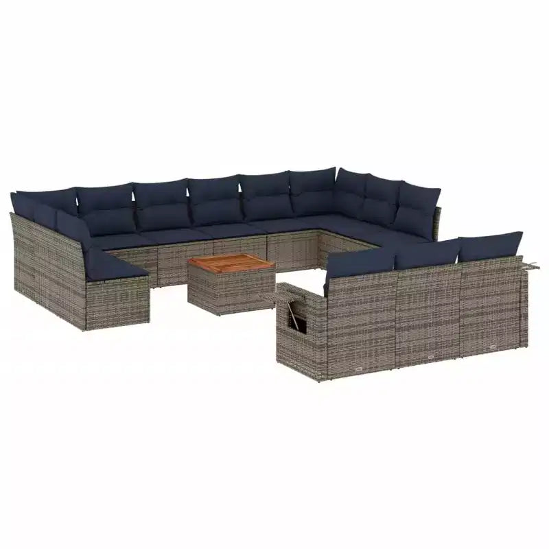 vidaXL Salon de jardin 14 pcs avec coussins Noir Résine tressée