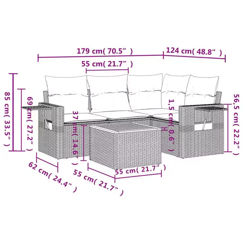 vidaXL Ensemble de canapés de jardin 5 pcs avec coussins résine tressée gris