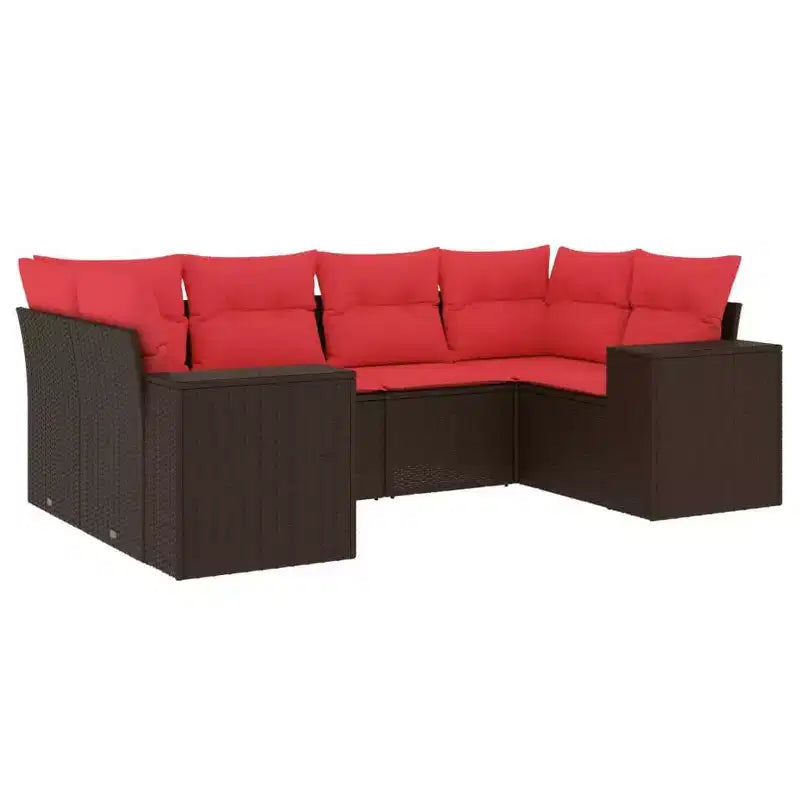 vidaXL Salon de jardin canapé noir, coussins bleus résine tressée 6 pièces