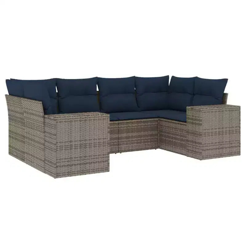 vidaXL Salon de jardin canapé noir, coussins bleus résine tressée 6 pièces