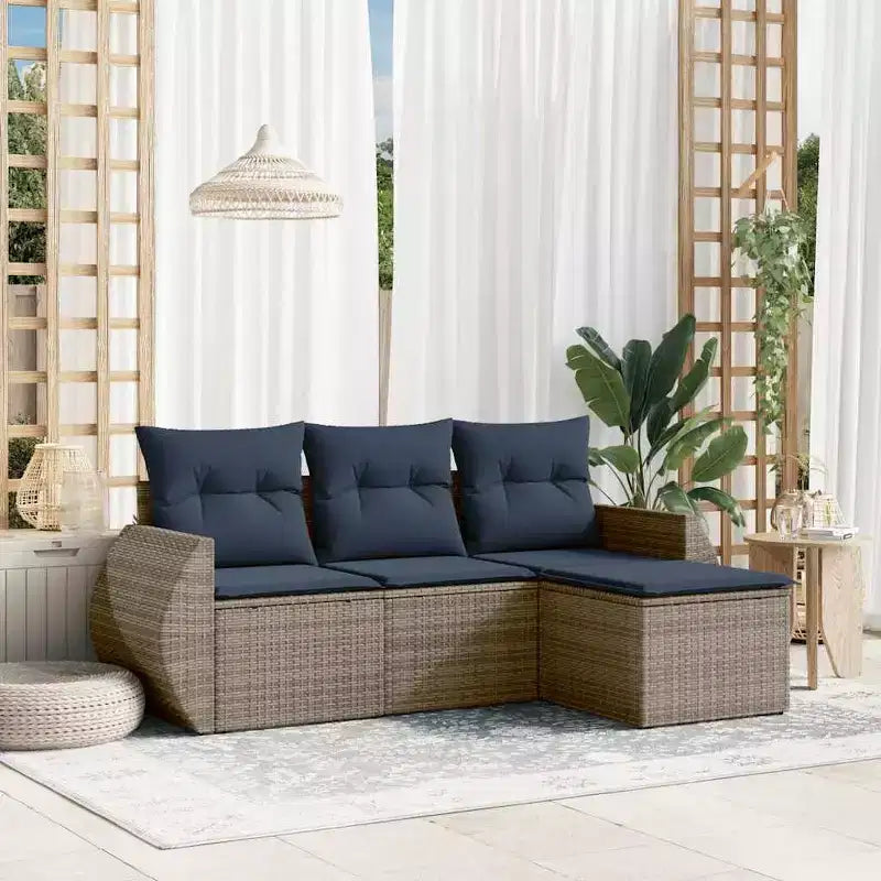 vidaXL Salon de jardin 4 pièces en résine tressée avec coussins