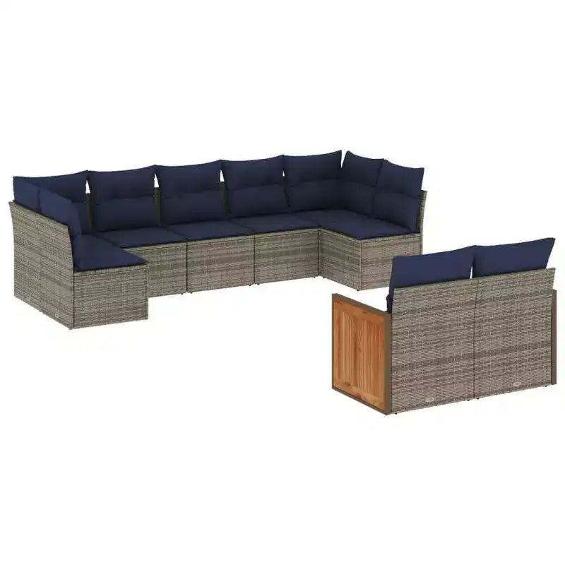 vidaXL Salon de jardin noir, Rotin PE bleu, Acier thermolaqué, Polyester