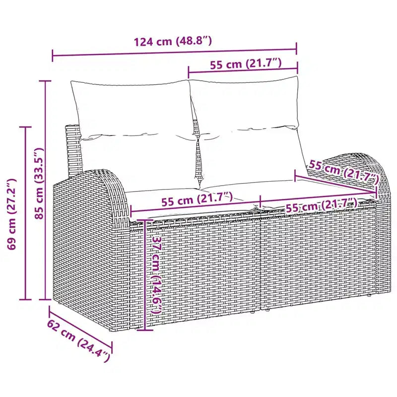 vidaXL Salon de jardin avec coussins 7 pcs Résine tressée marron - Marron